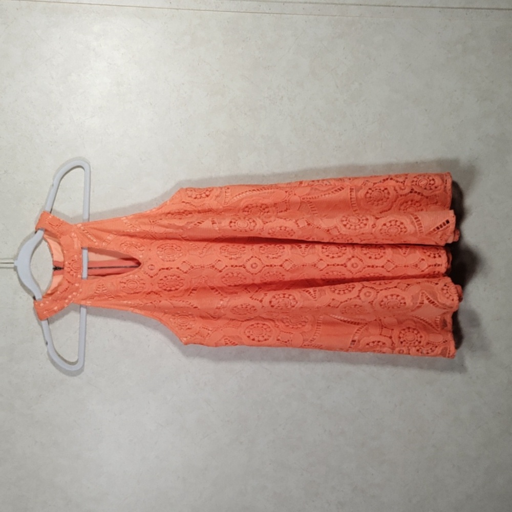 6179 Judith March orange lined lace sleeveless dress L